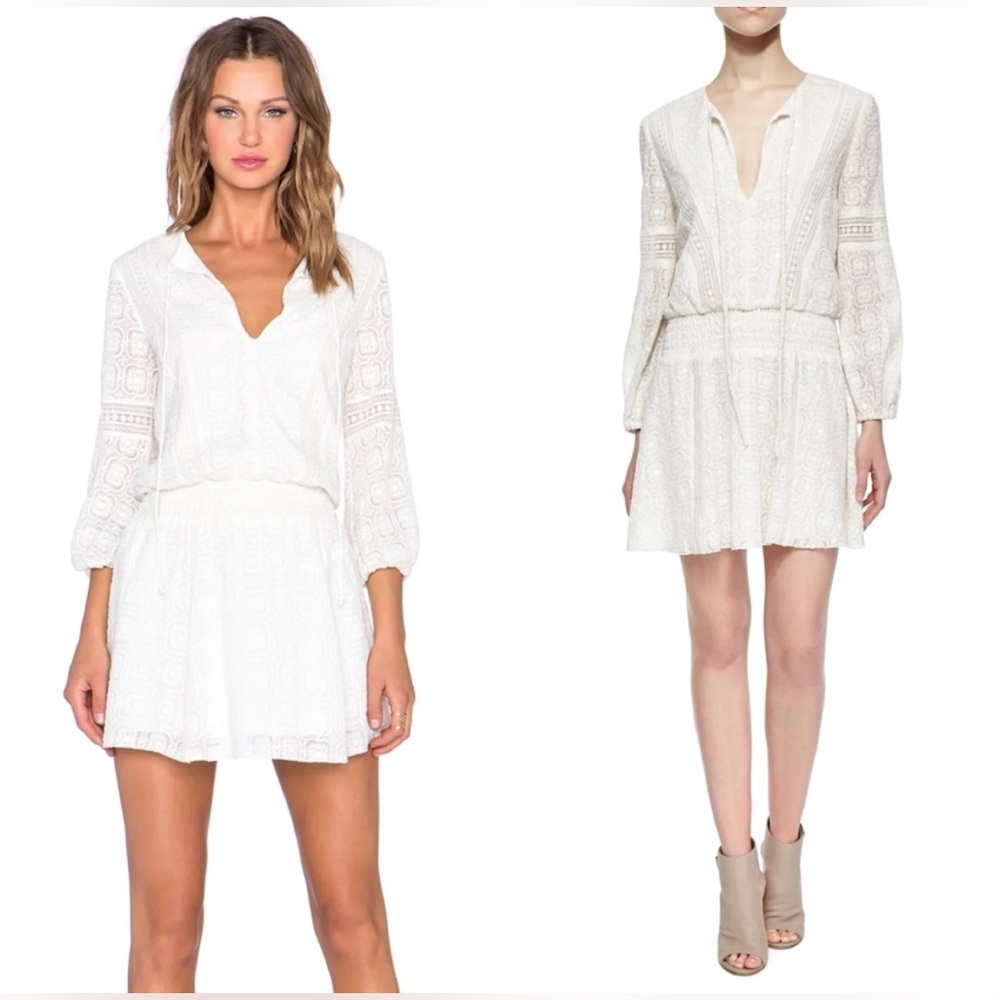 Alice + Olivia Cottagecore Boho White/Cream Lace Drop Waist Mini Dress – Size 4